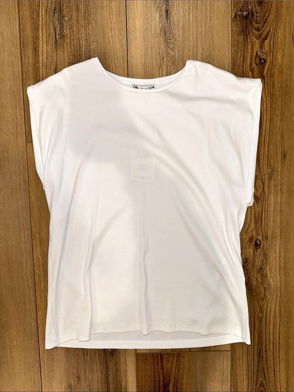 Zara Ribbed T-Shirt White Short Sleeve Top Size Large